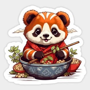 Red Panda Eat Ramen Sticker